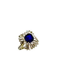 1.96 Carat Natural No Heat Cushion Sapphire and Diamond Platinum Cocktail Ring
