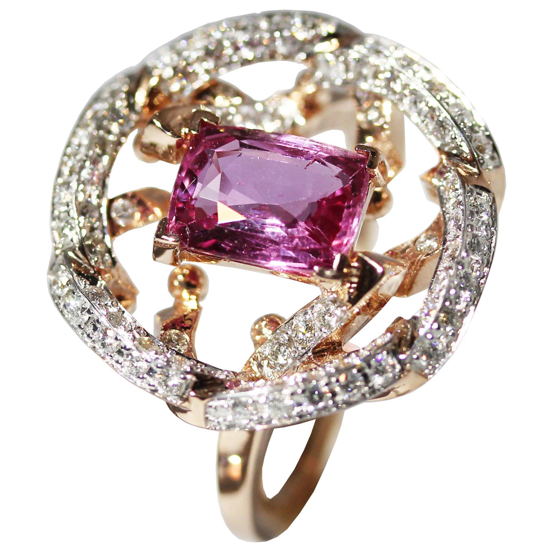 MAIKO NAGAYAMA 1.96 Carat Natural Pink Sapphire and Diamond Cocktail Ring For Sale