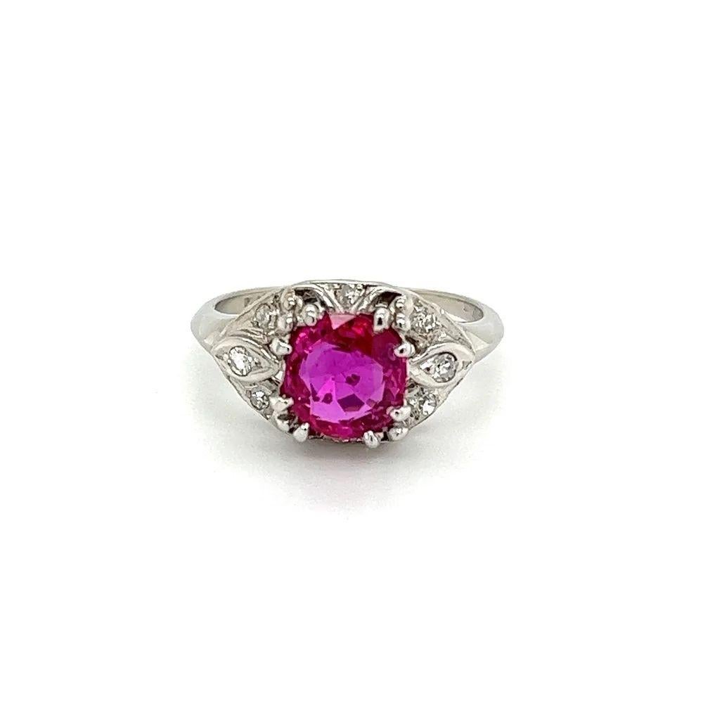 1.96 Carat Natural Purple Red NO HEAT BURMA Ruby GIA Diamond Platinum Ring In Excellent Condition For Sale In Montreal, QC