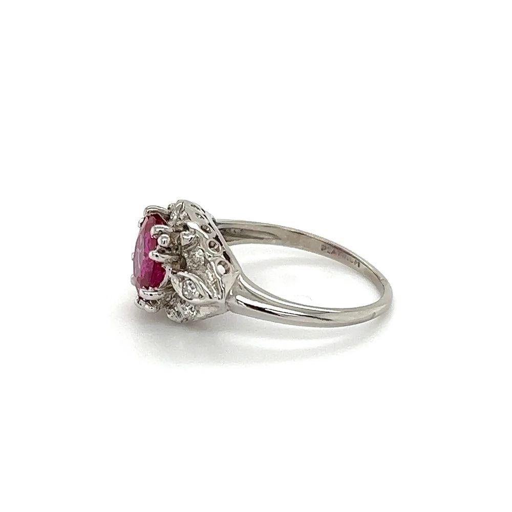 Women's 1.96 Carat Natural Purple Red NO HEAT BURMA Ruby GIA Diamond Platinum Ring For Sale