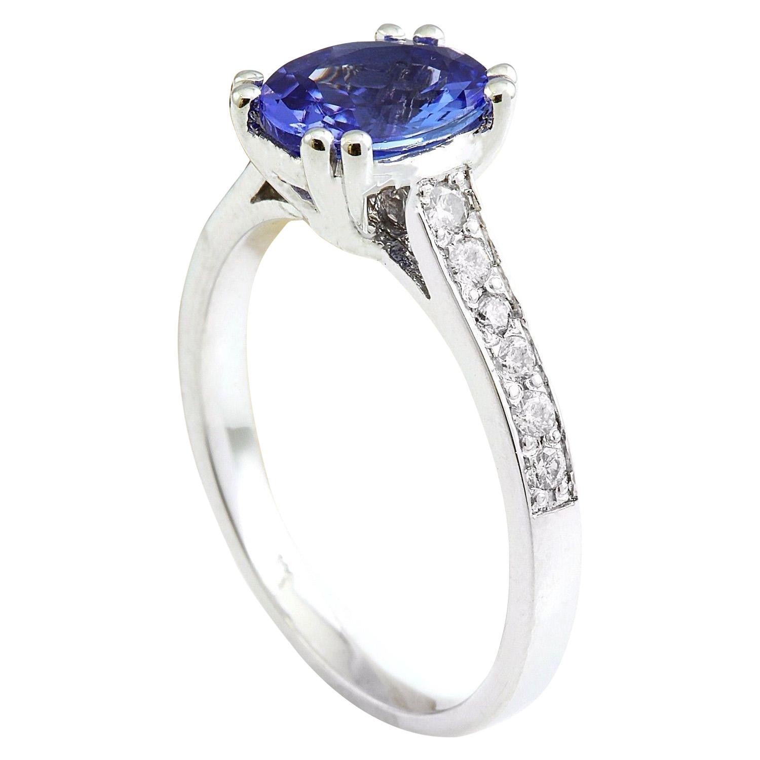 Modern Exquisite Natural Tanzanite Diamond Ring In 14 Karat Solid White Gold  For Sale