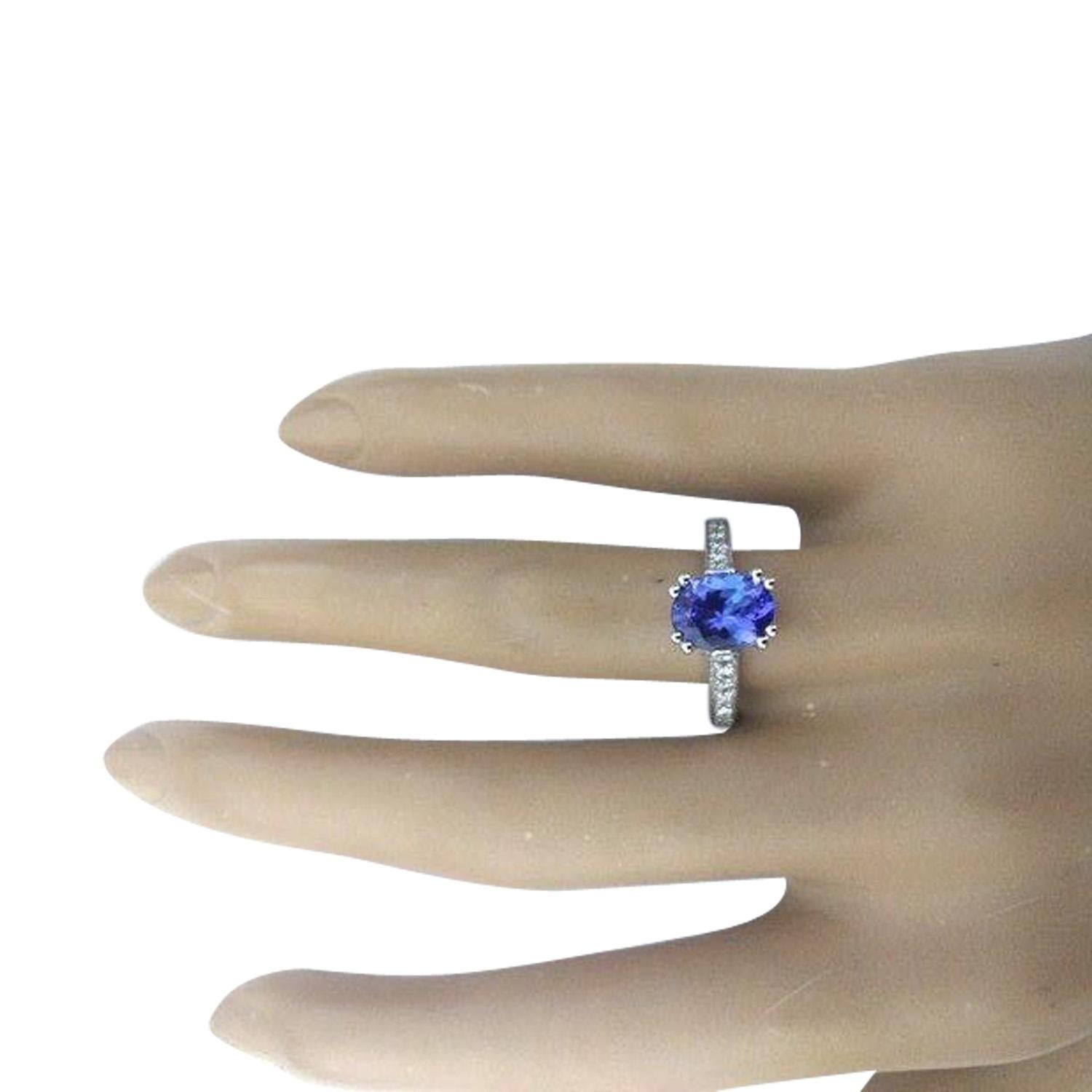 Oval Cut Exquisite Natural Tanzanite Diamond Ring In 14 Karat Solid White Gold  For Sale