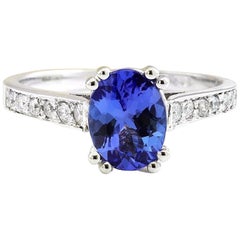 Exquisite Natural Tanzanite Diamond Ring In 14 Karat Solid White Gold