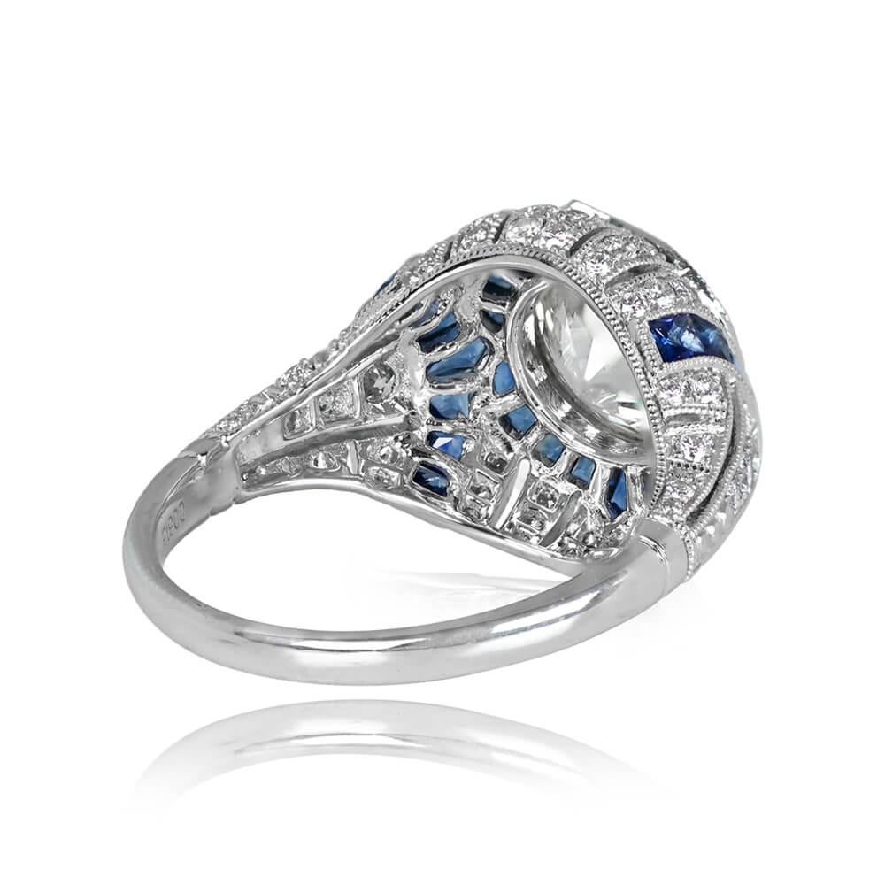 Art Deco 1.96 Carat Old Euro-Cut Diamond Ring, VS1 Clarity, Sapphire Halo, Platinum