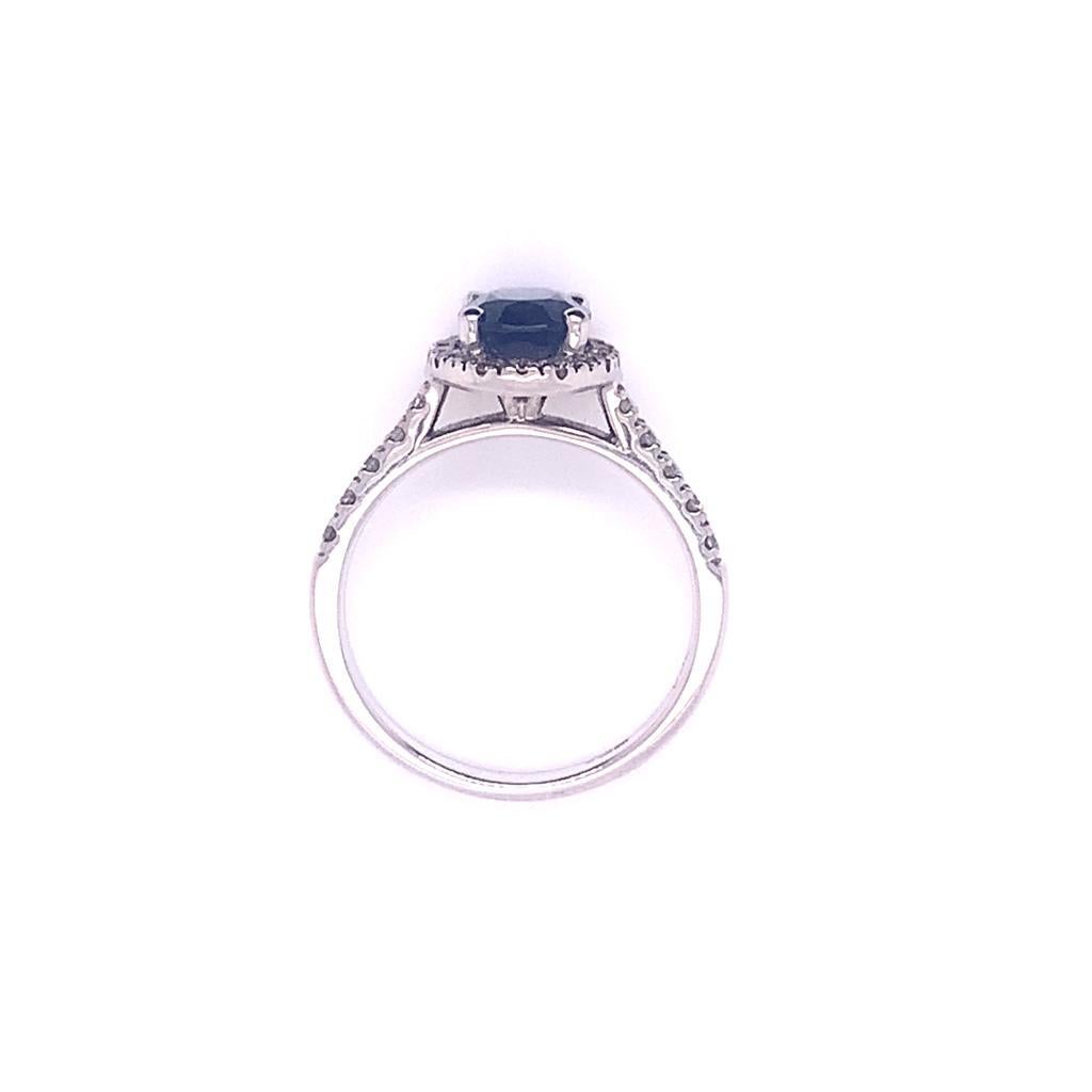 Women's 1.96 Carat Oval Cut Blue Sapphire and Diamond Ring in 18k White Gold