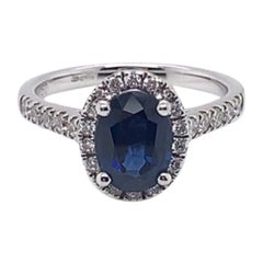 1.96 Carat Oval Cut Blue Sapphire and Diamond Ring in 18k White Gold