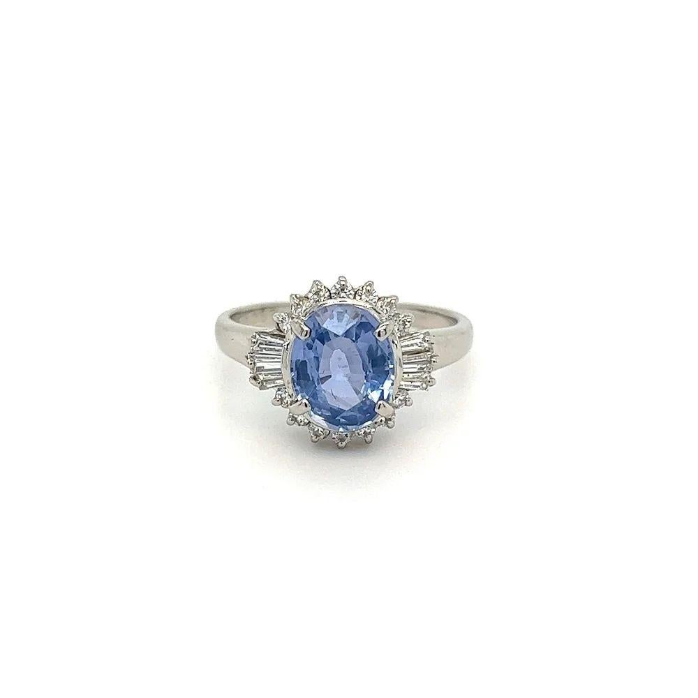 Modern 1.96 Carat Oval Sapphire and Diamond Vintage Platinum Ring For Sale