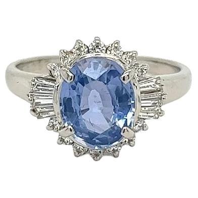 1.96 Carat Oval Sapphire and Diamond Vintage Platinum Ring For Sale