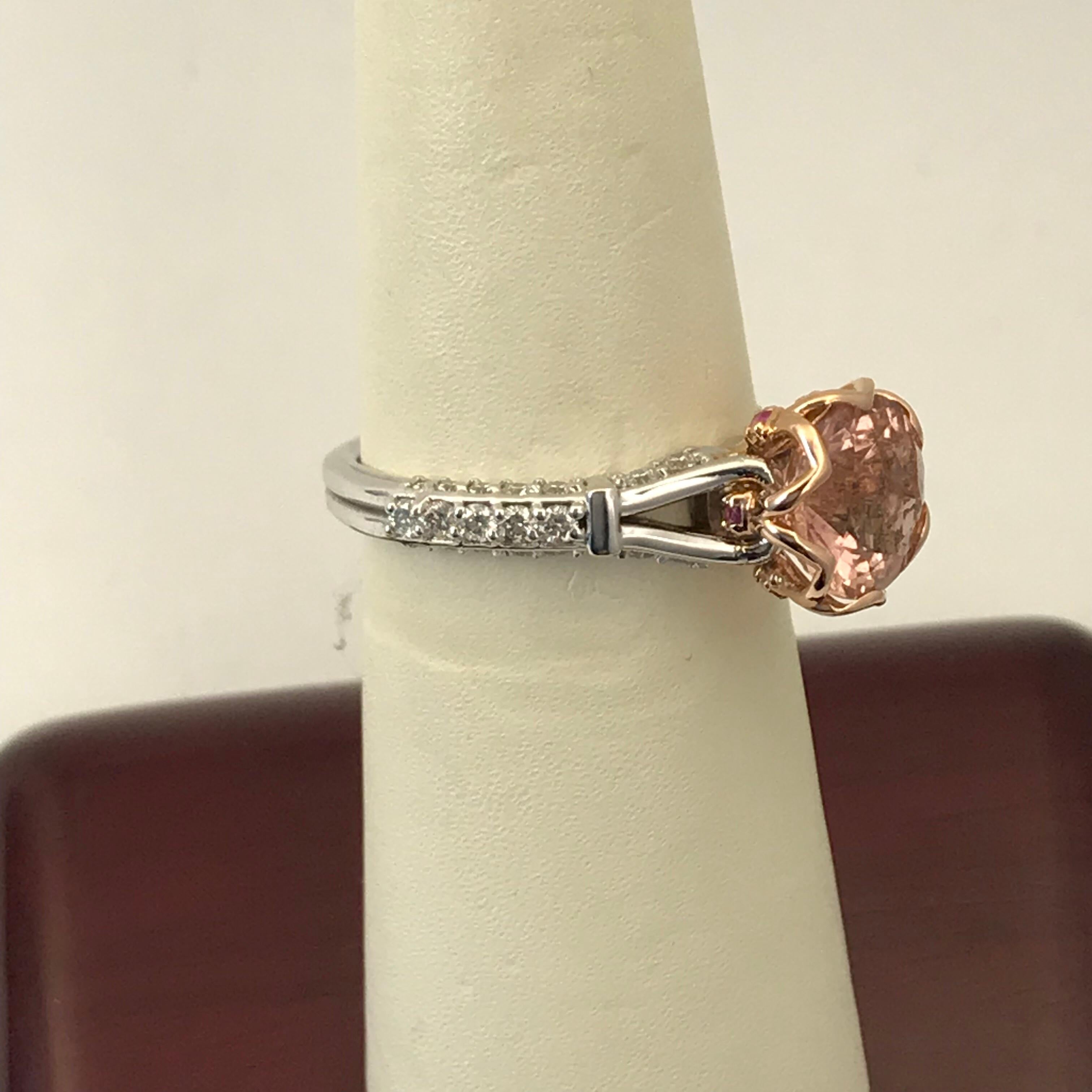 1.96 Carat Peach Tourmaline Set in 14 Karat White and Rose Gold Engagement Ring For Sale 4