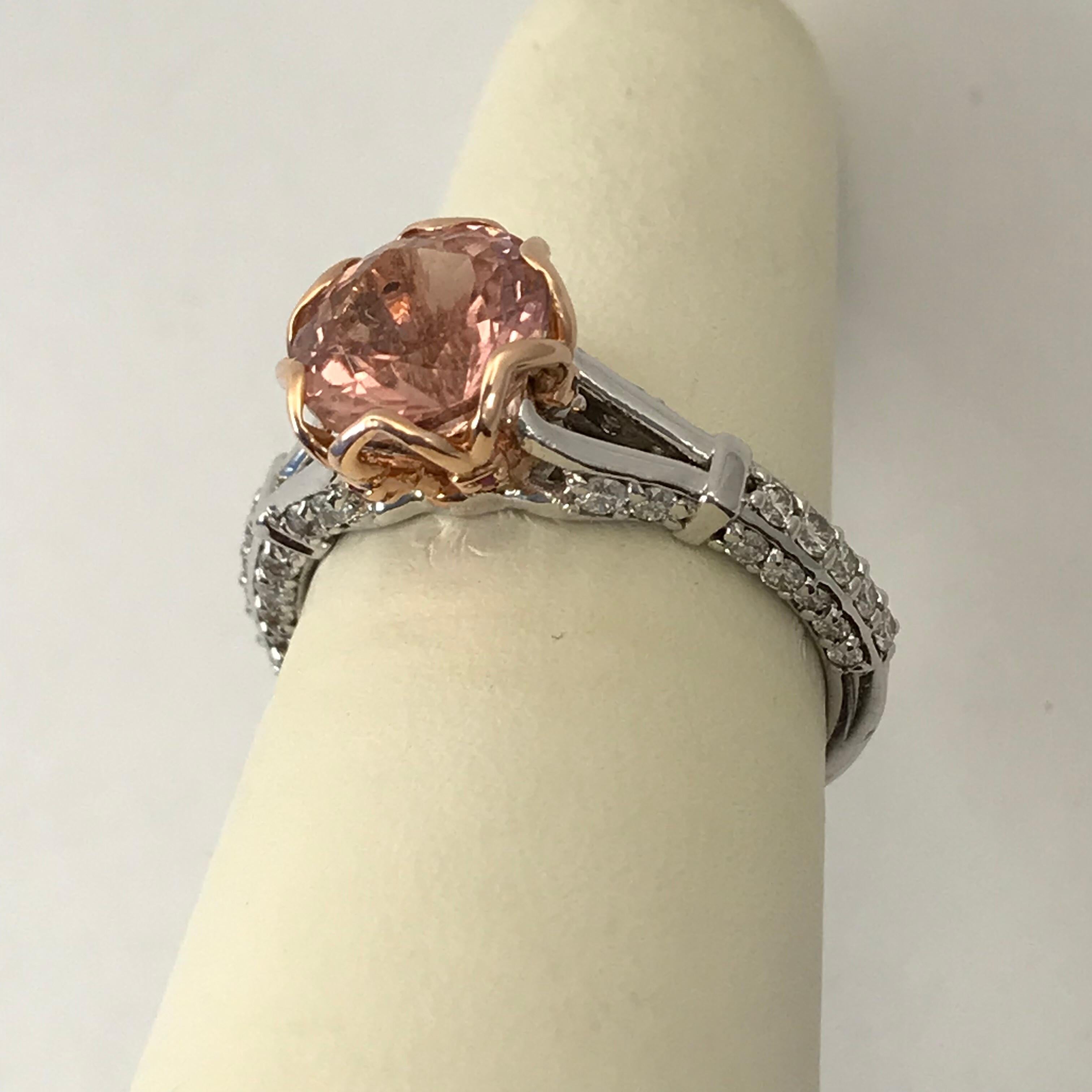 1.96 Carat Peach Tourmaline Set in 14 Karat White and Rose Gold Engagement Ring For Sale 1