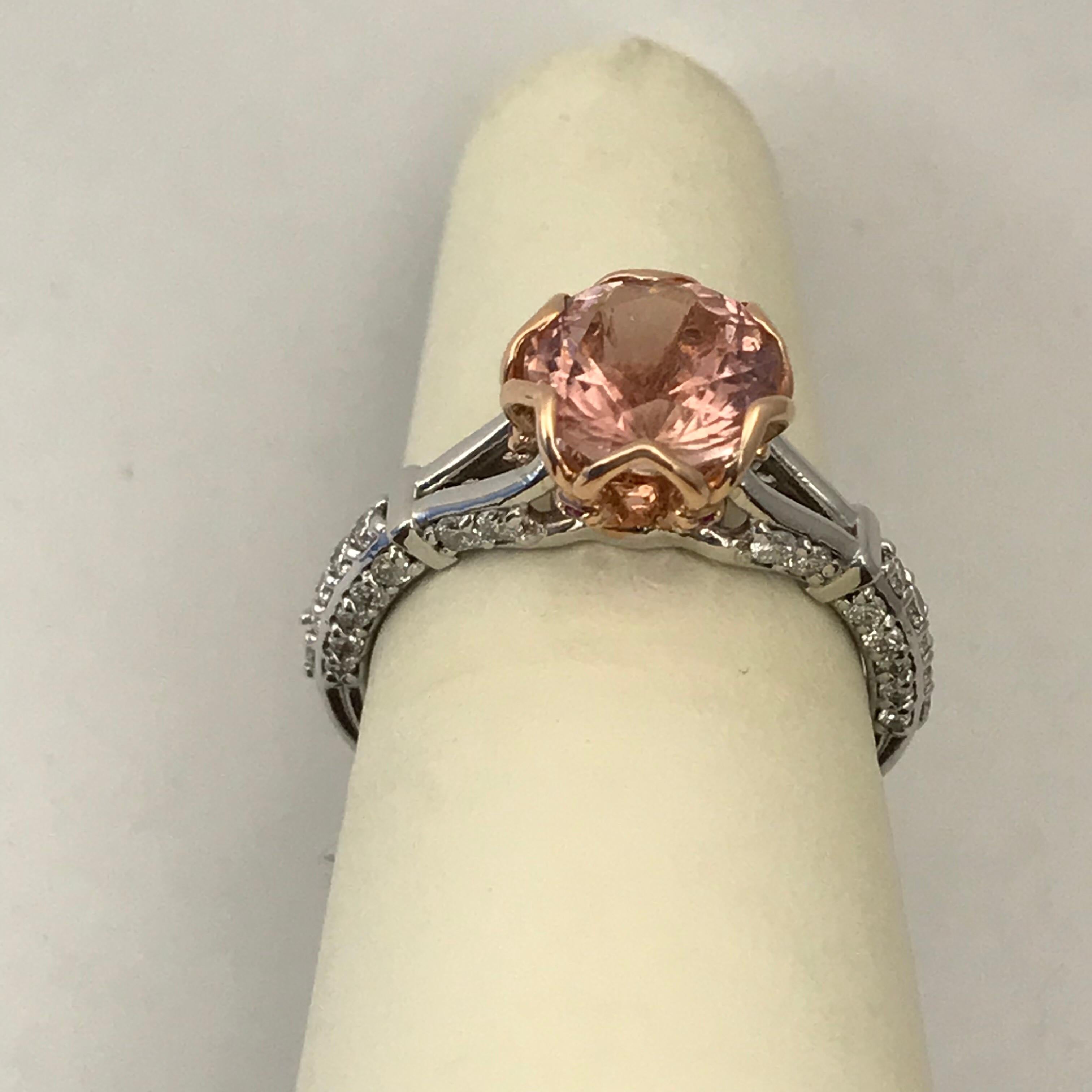 1.96 Carat Peach Tourmaline Set in 14 Karat White and Rose Gold Engagement Ring For Sale 2