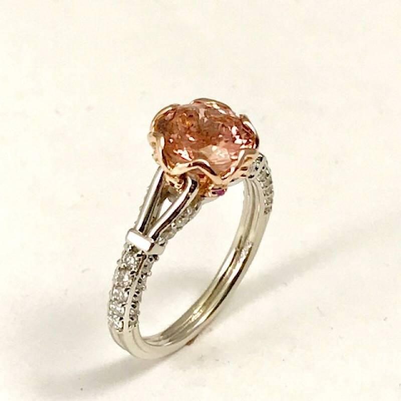 Round Cut 1.96 Carat Peach Tourmaline Set in 14 Karat White and Rose Gold Engagement Ring For Sale