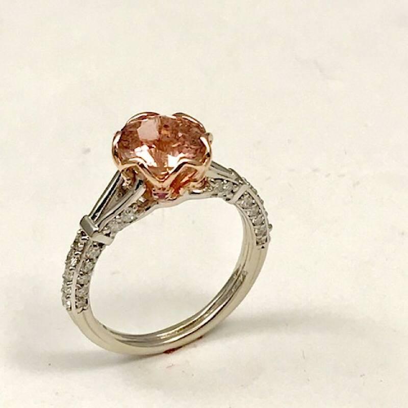 1.96 Carat Peach Tourmaline Set in 14 Karat White and Rose Gold Engagement Ring In New Condition For Sale In Austin, TX