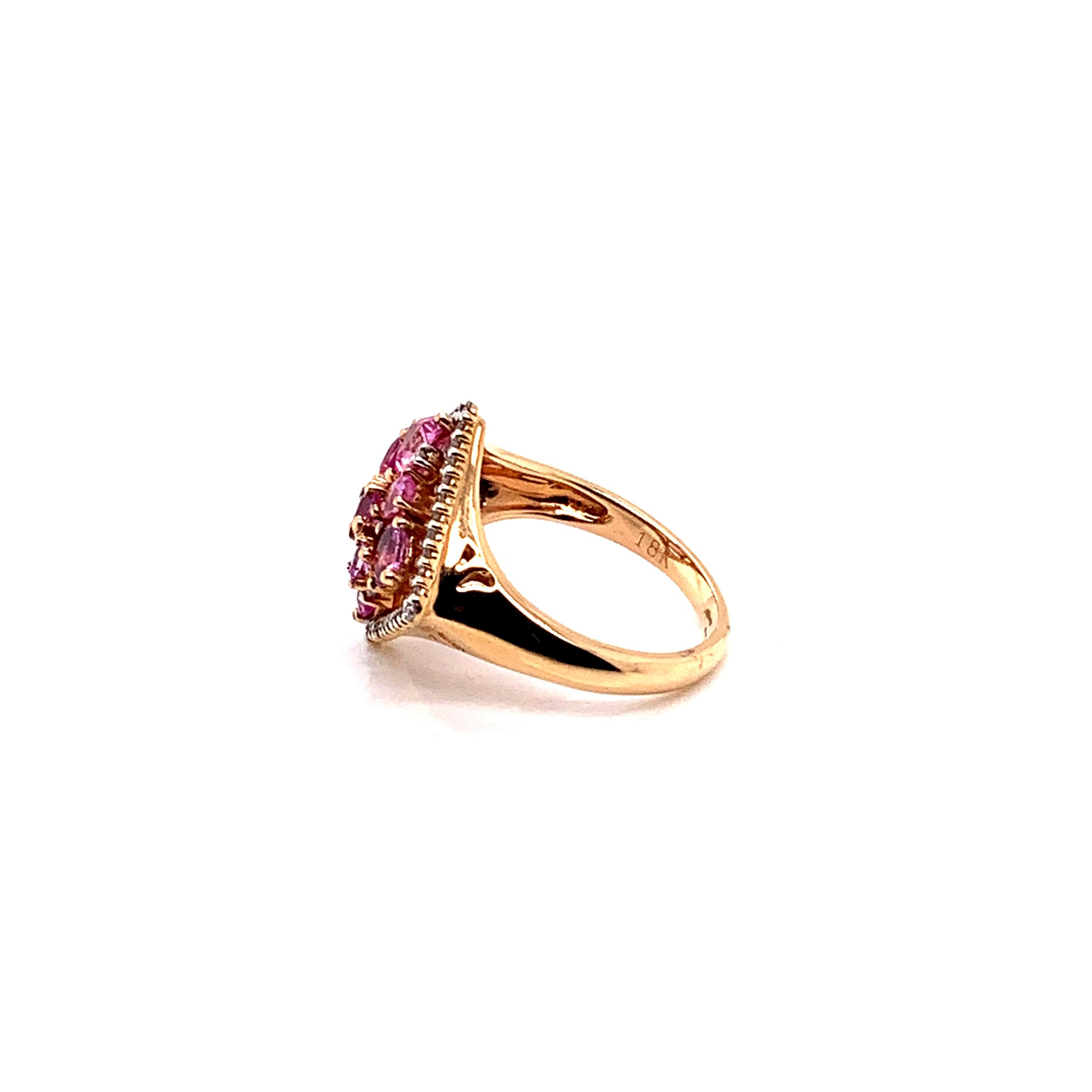Contemporary 1.96 Carat Pink Sapphire Ring in 18 Karat Rose Gold with Diamonds For Sale
