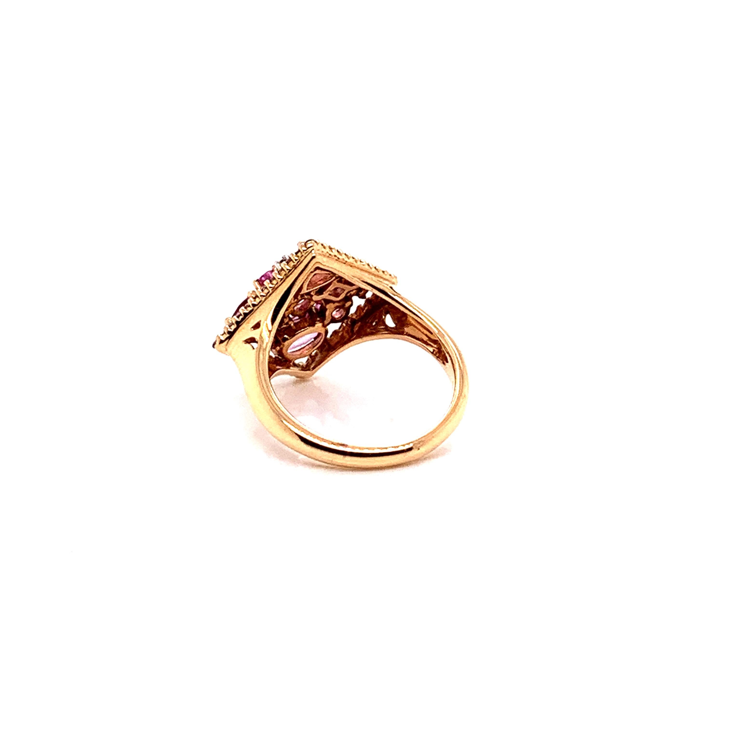 Mixed Cut 1.96 Carat Pink Sapphire Ring in 18 Karat Rose Gold with Diamonds For Sale