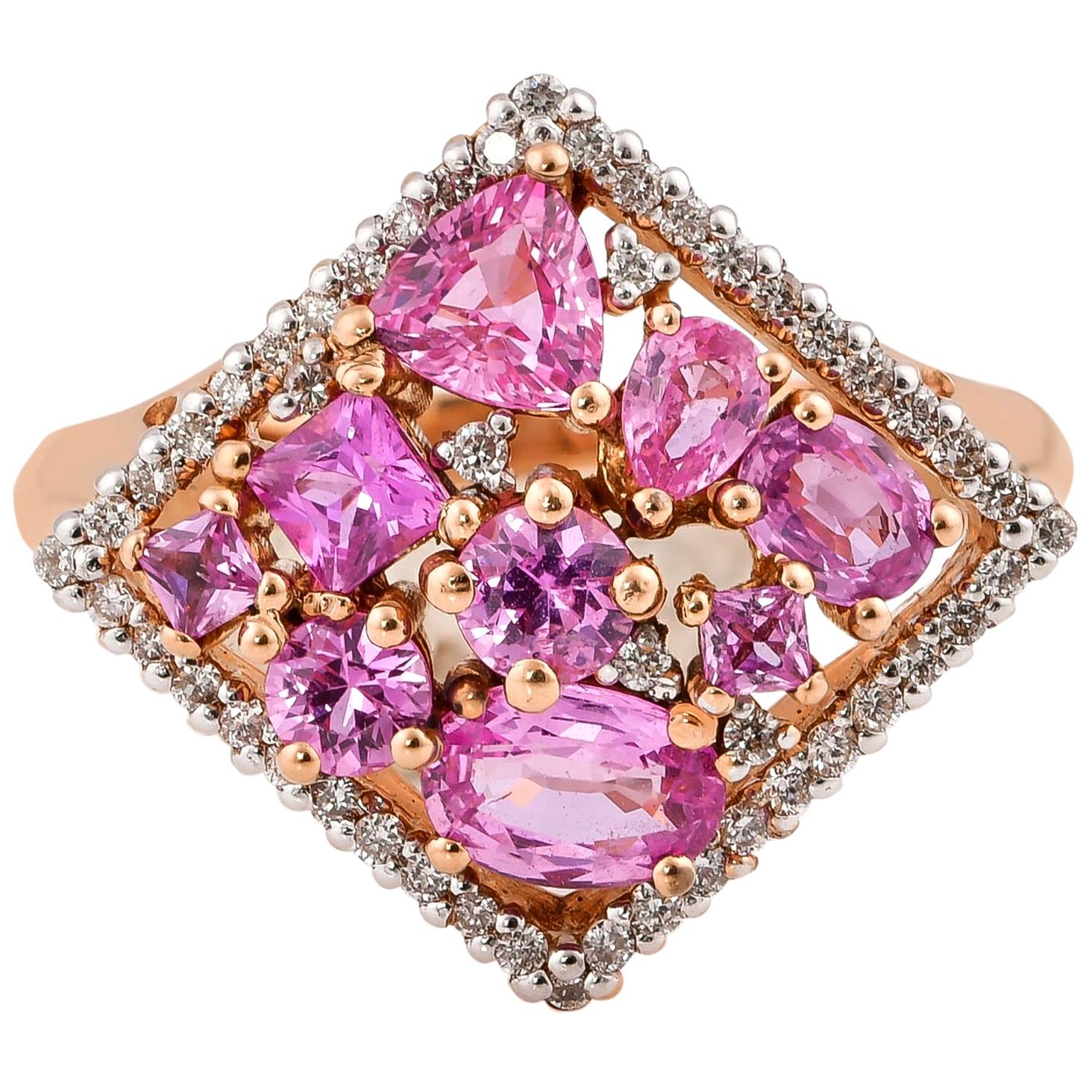 1,96 Karat rosa Saphir-Ring aus 18 Karat Roségold mit Diamanten