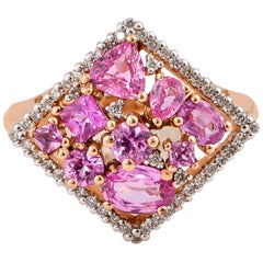 Bague en or rose 18 carats avec saphir rose de 1,96 carat et diamants