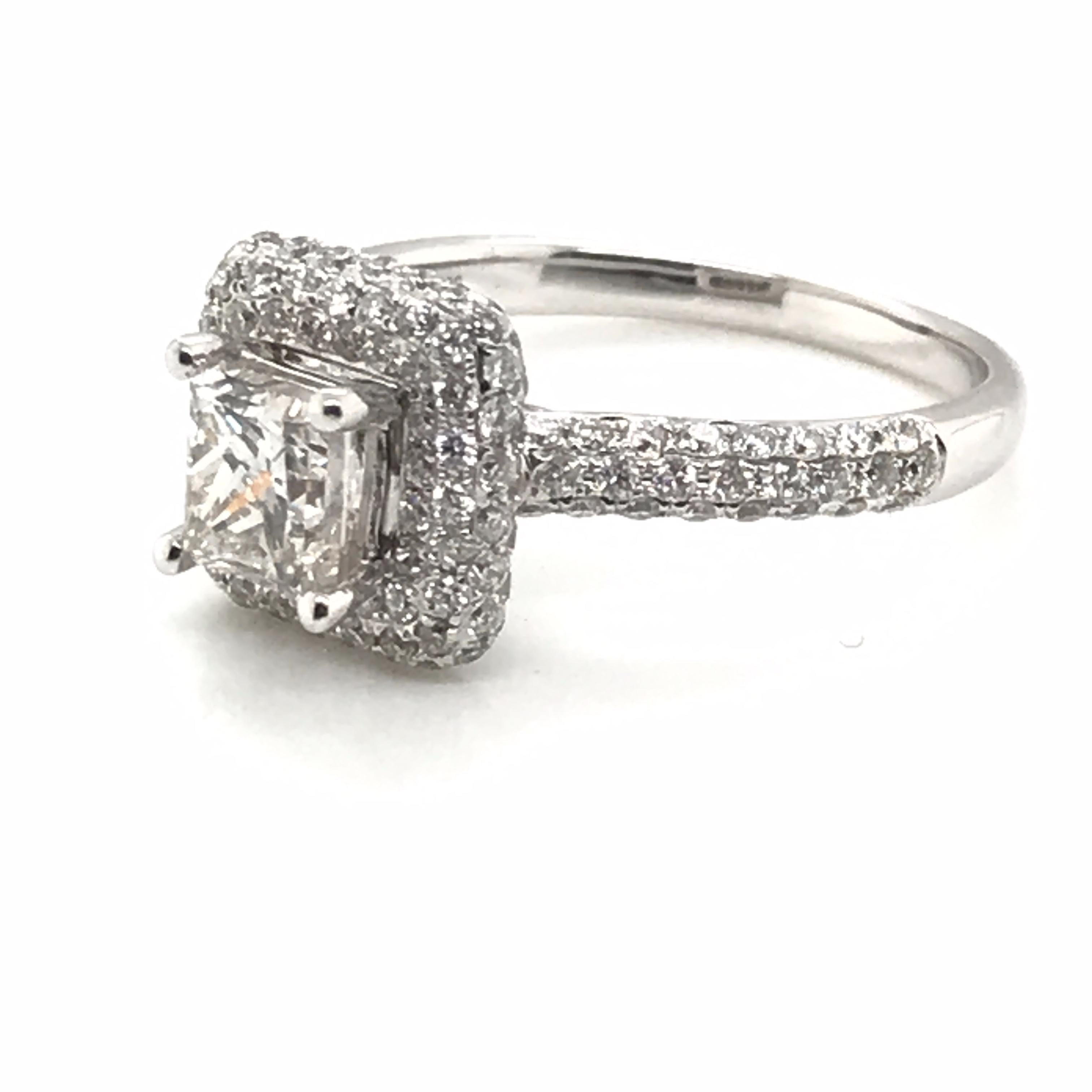 Modern  1.96 Carat Princess Cut Center with Rounds Diamond Ring For Sale