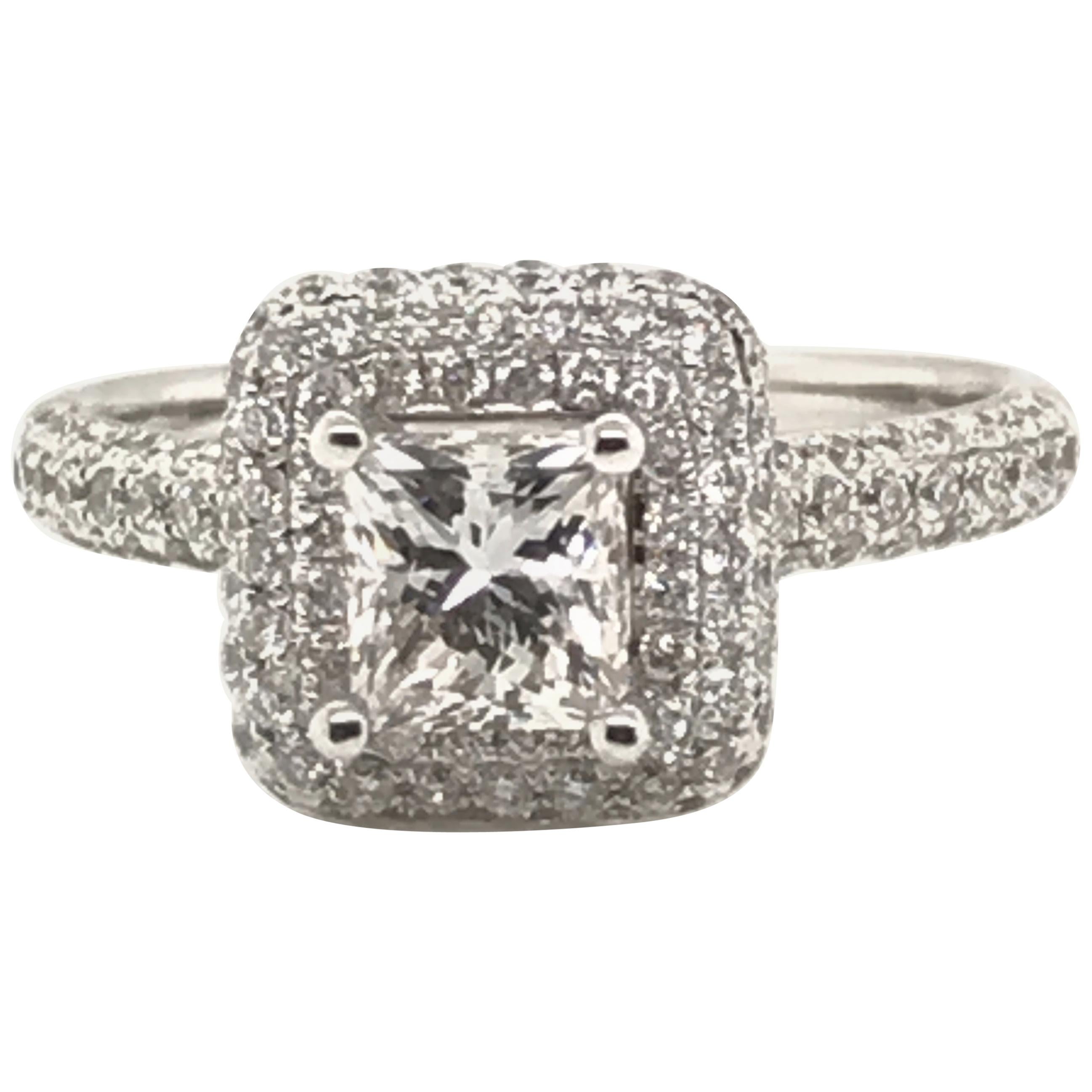  1.96 Carat Princess Cut Center with Rounds Diamond Ring For Sale