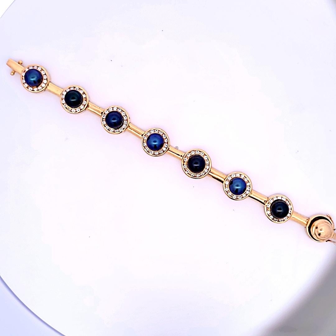 Brilliant Cut 1.96 Carat Round Brilliant Diamond and Pearl 14 K Yellow Gold Link Bracelet For Sale