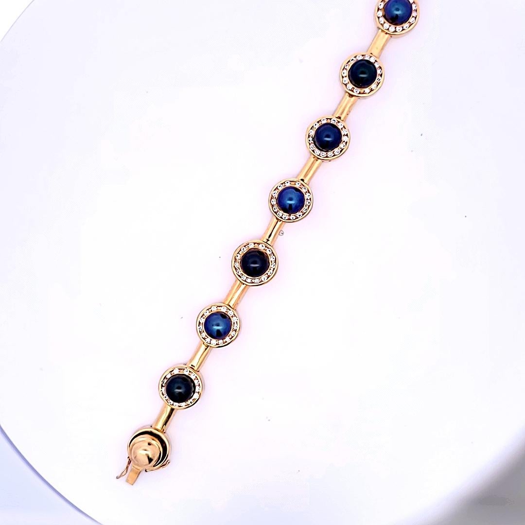1.96 Carat Round Brilliant Diamond and Pearl 14 K Yellow Gold Link Bracelet In Good Condition For Sale In New York, NY