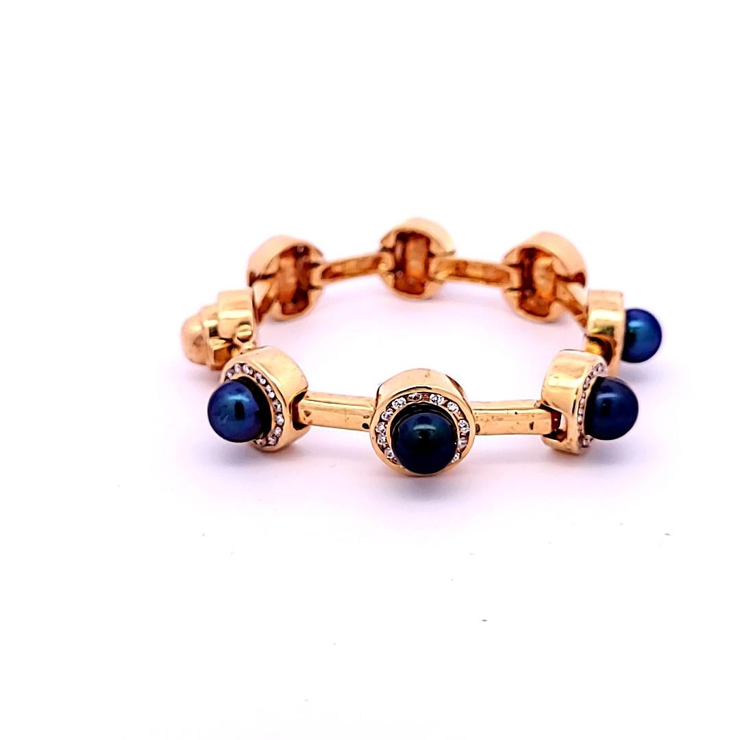 Women's 1.96 Carat Round Brilliant Diamond and Pearl 14 K Yellow Gold Link Bracelet For Sale