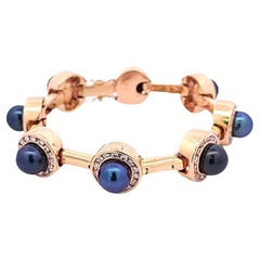 1.96 Carat Round Brilliant Diamond and Pearl 14 K Yellow Gold Link Bracelet