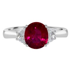 1.96 Carat Ruby and Diamond White Gold Three-Stone Ring