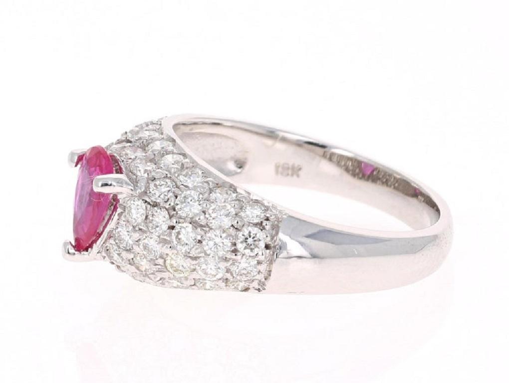 Contemporary 1.96 Carat Ruby Diamond 18 Karat White Gold Cocktail Ring For Sale