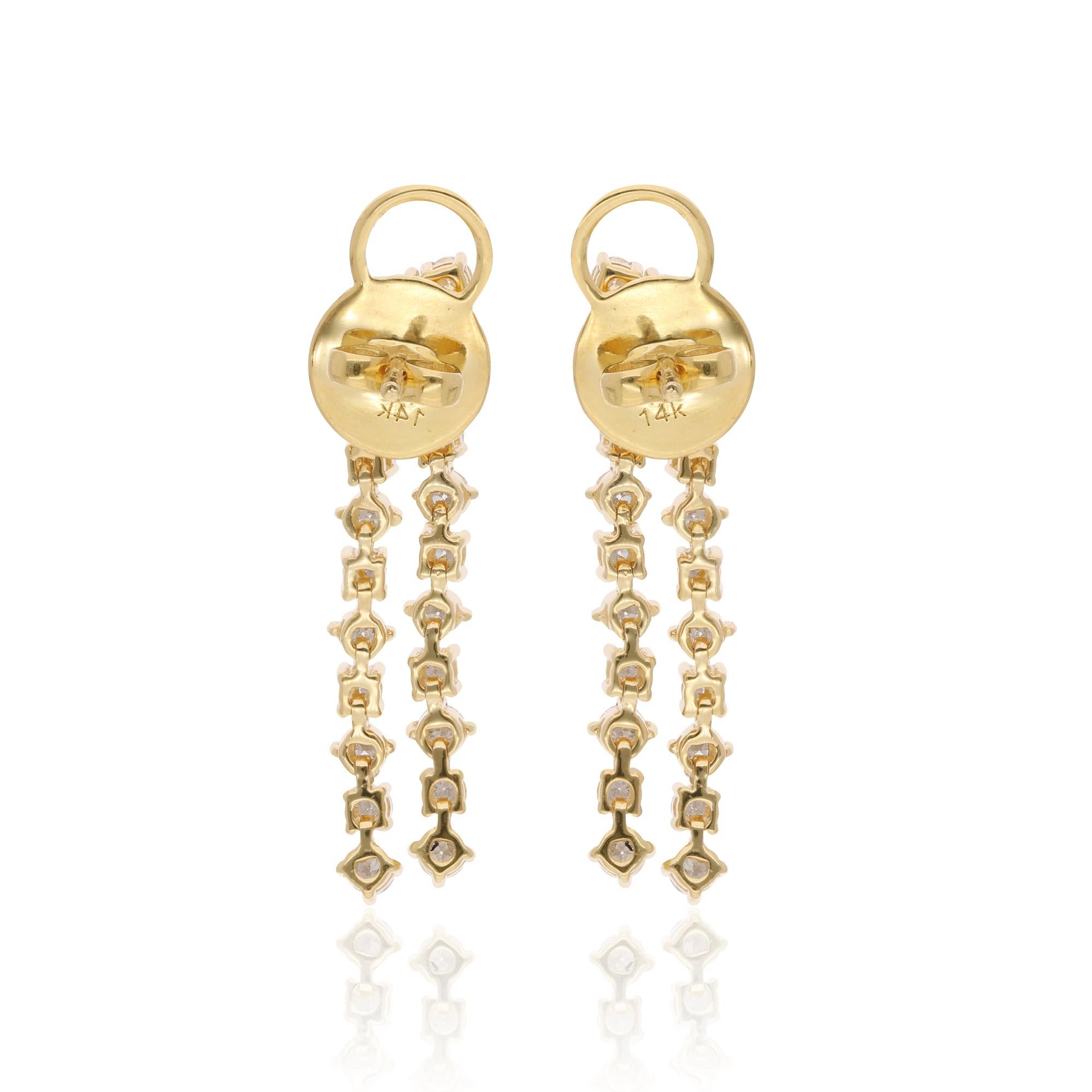 Women's 1.96 Carat SI Clarity HI Color Diamond Earrings 14 Karat Yellow Gold Jewelry For Sale