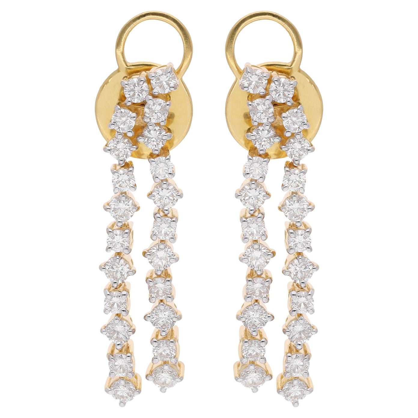 1.96 Carat SI Clarity HI Color Diamond Earrings 14 Karat Yellow Gold Jewelry For Sale