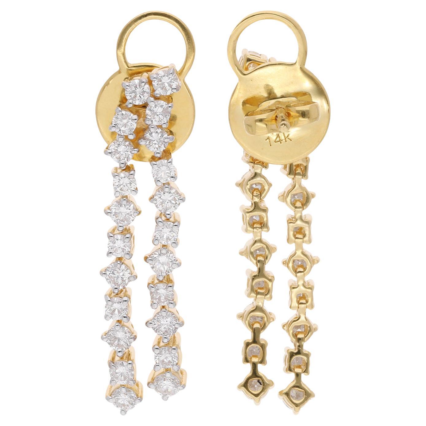 1.96 Carat SI Clarity HI Color Diamond Earrings 14 Karat Yellow Gold Jewelry For Sale