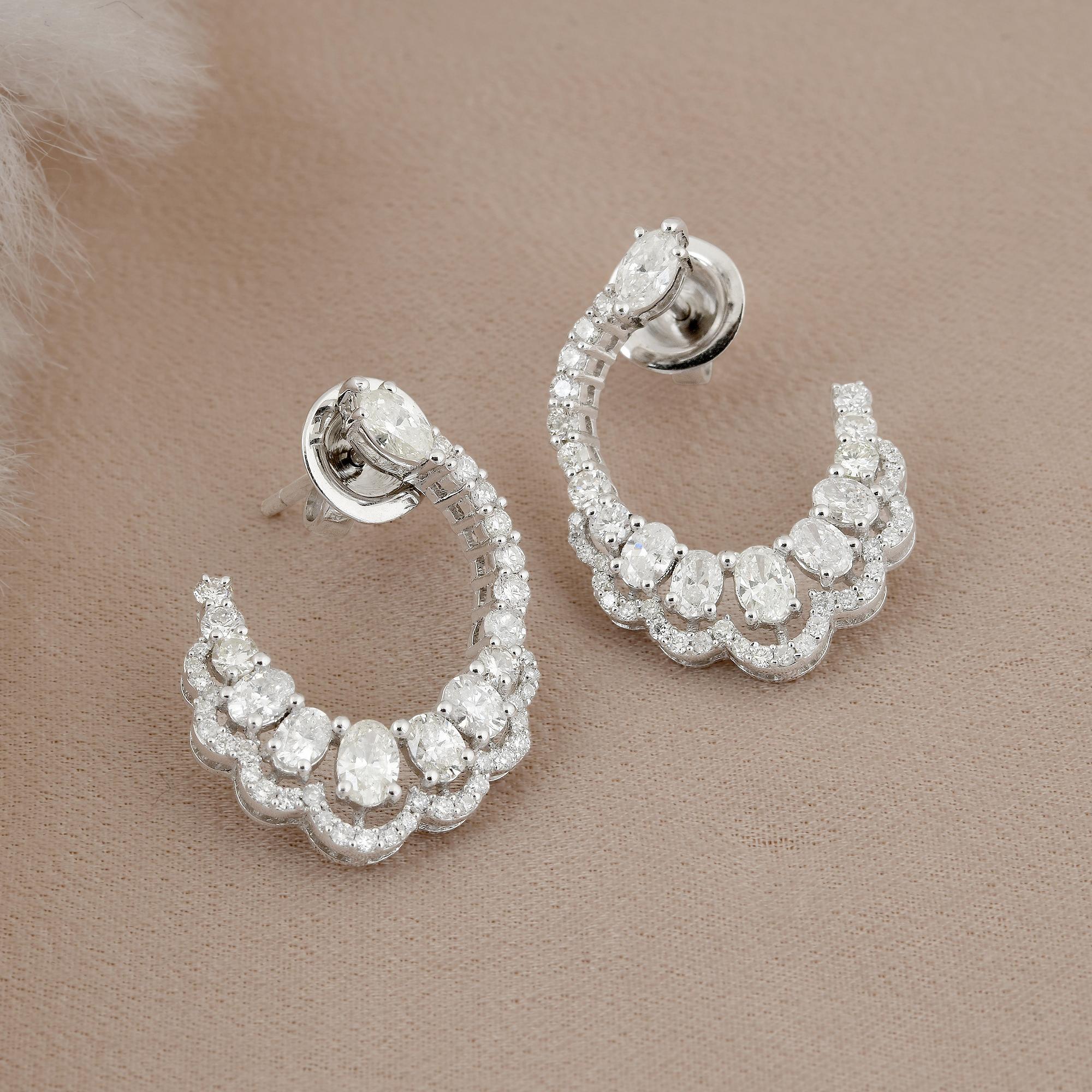 Modern 1.96 Carat SI Clarity HI Color Diamond Hoop Earrings 18k White Gold Fine Jewelry For Sale