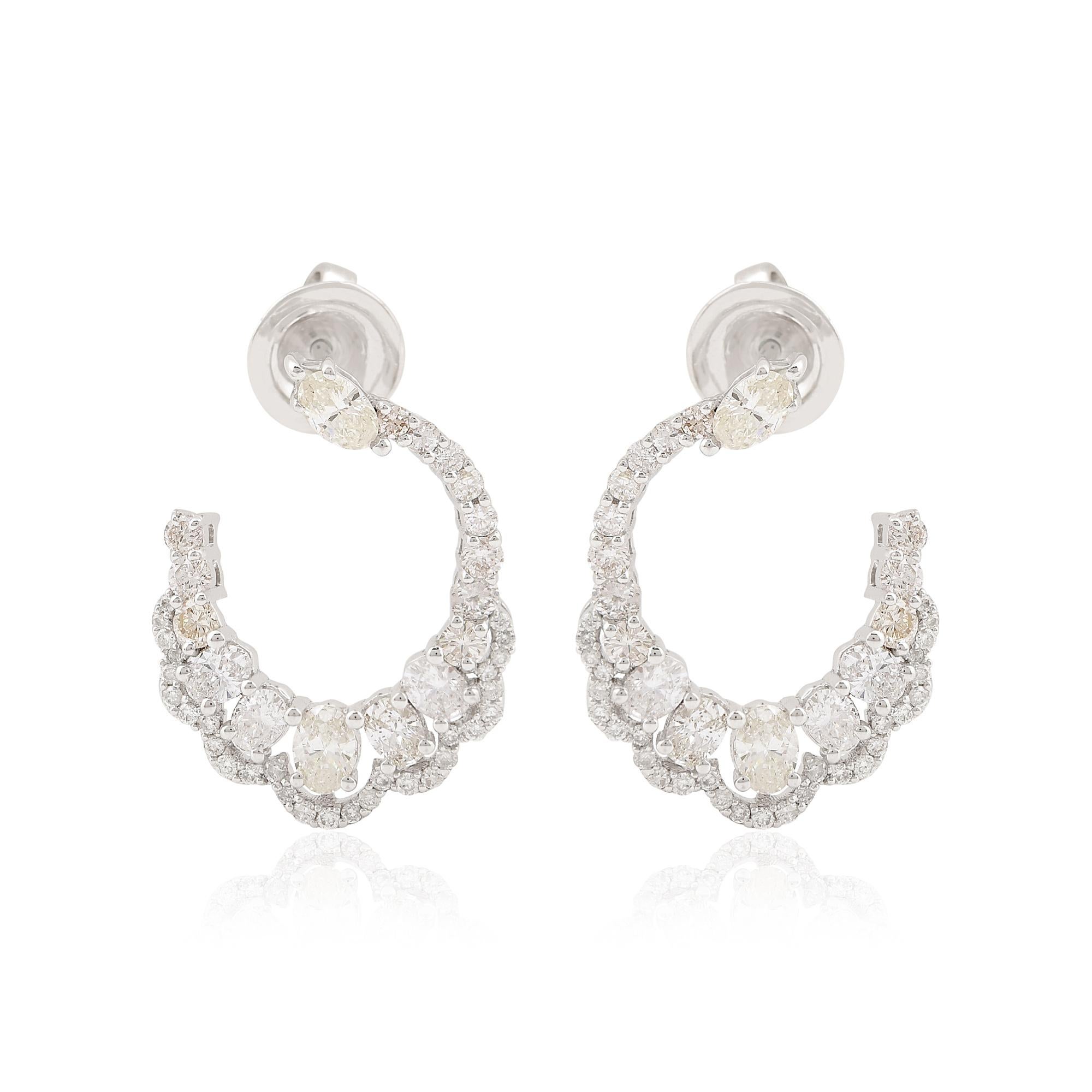 Women's 1.96 Carat SI Clarity HI Color Diamond Hoop Earrings 18k White Gold Fine Jewelry For Sale