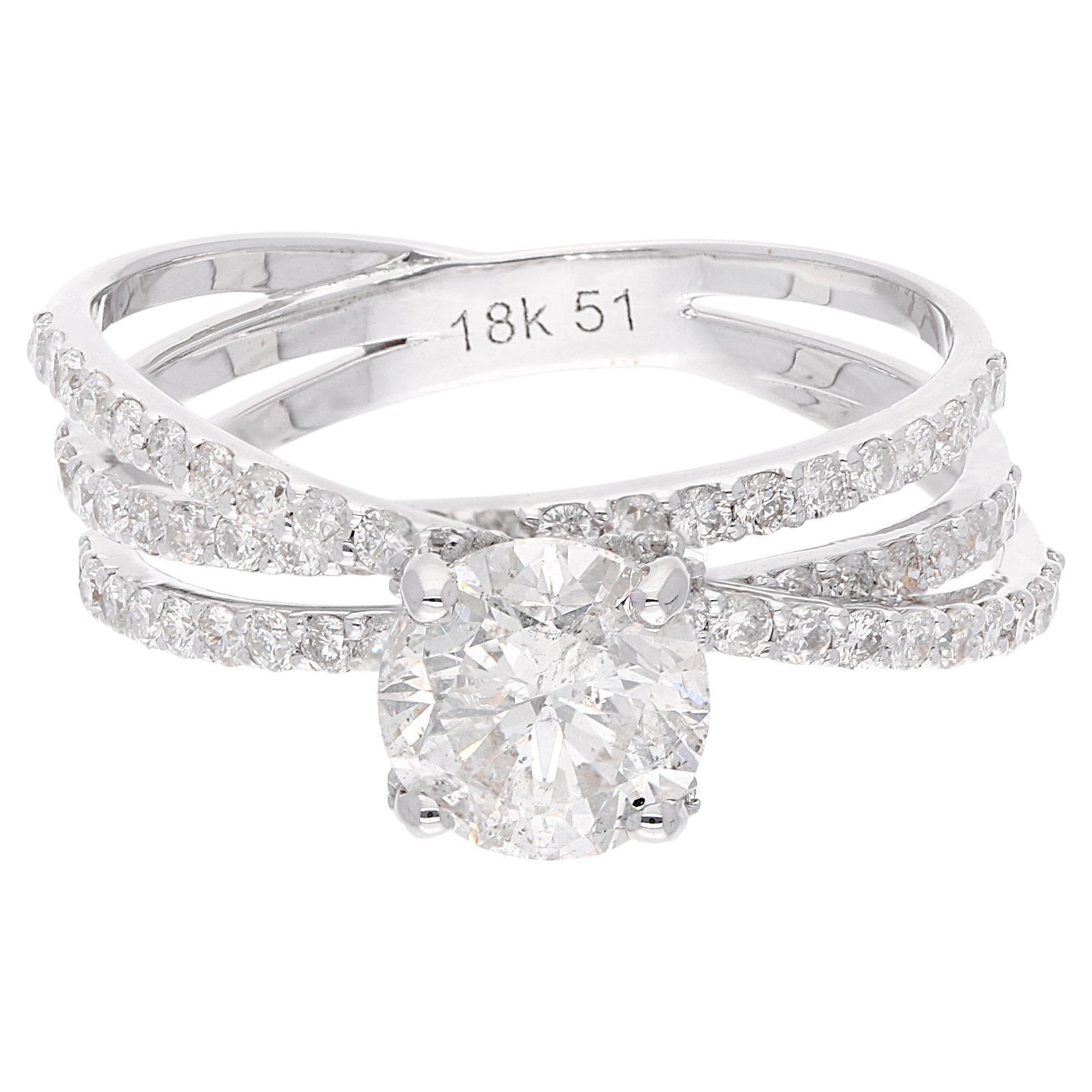 For Sale:  1.96 Carat SI Clarity HI Color Solitaire Diamond Band Ring 18 Karat White Gold