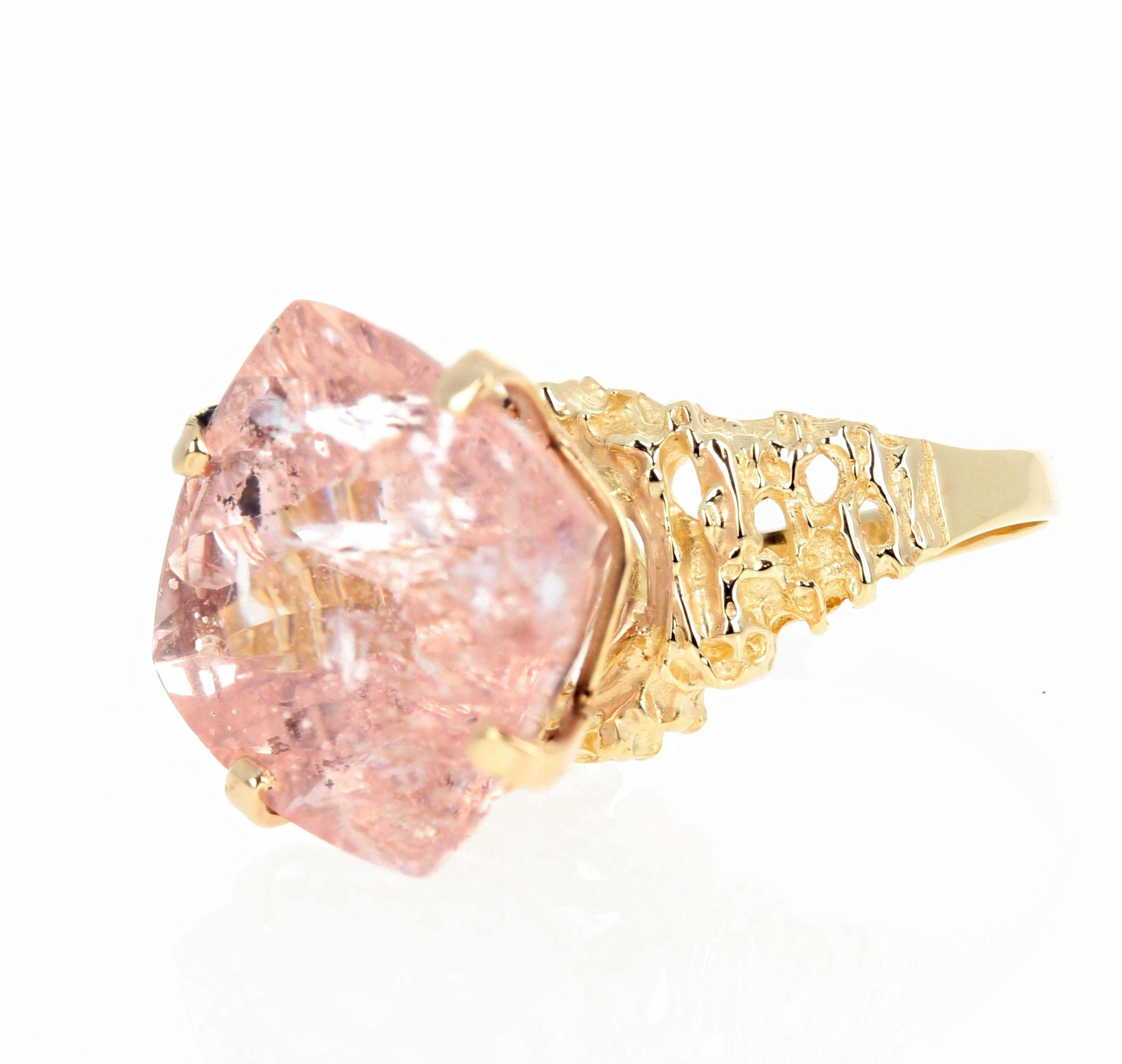 Gemjunky Elegant 19.6 Cts Sparkling Blush Color Morganite High Mount Gold Ring 5