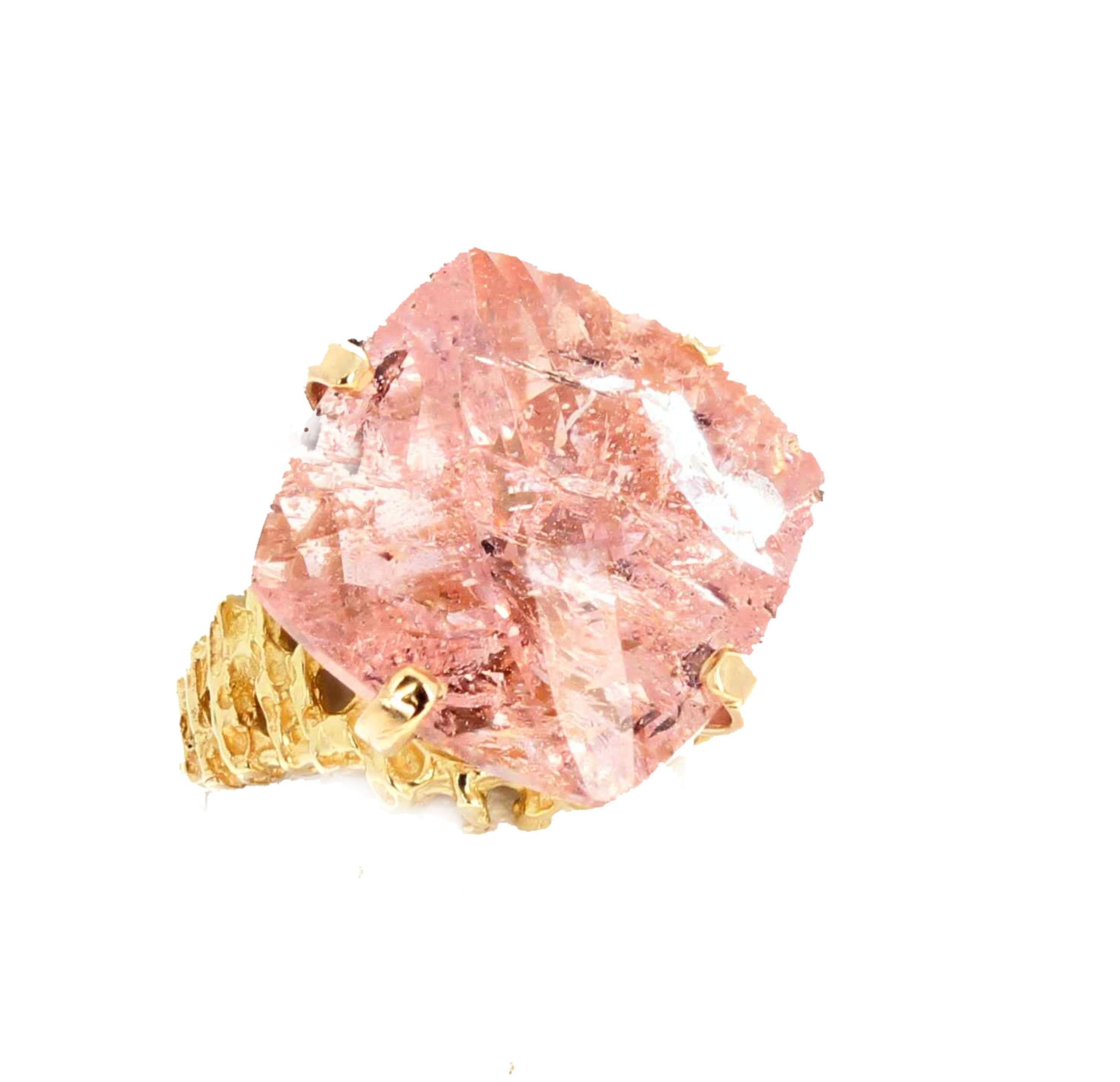 Gemjunky Elegant 19.6 Cts Sparkling Blush Color Morganite High Mount Gold Ring In New Condition In Raleigh, NC