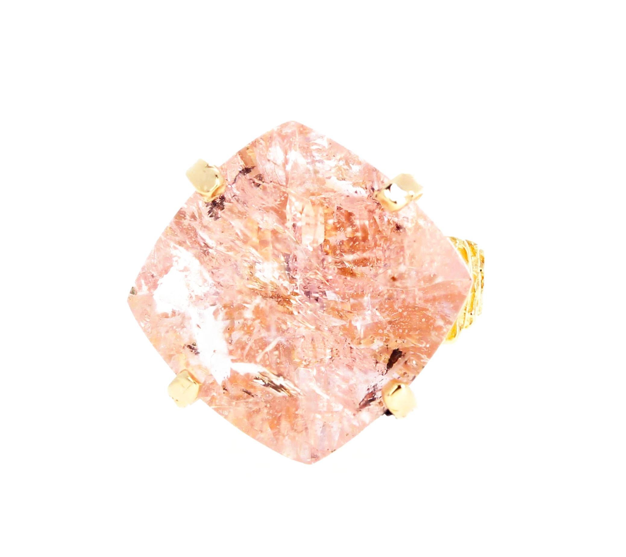 Gemjunky Elegant 19.6 Cts Sparkling Blush Color Morganite High Mount Gold Ring 1
