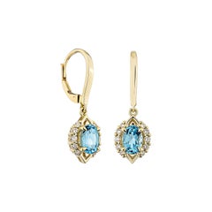 Sunita Nahata Swiss Blue Topaz 1.96ct. Drop Earrings in 14KYG with Diamond.