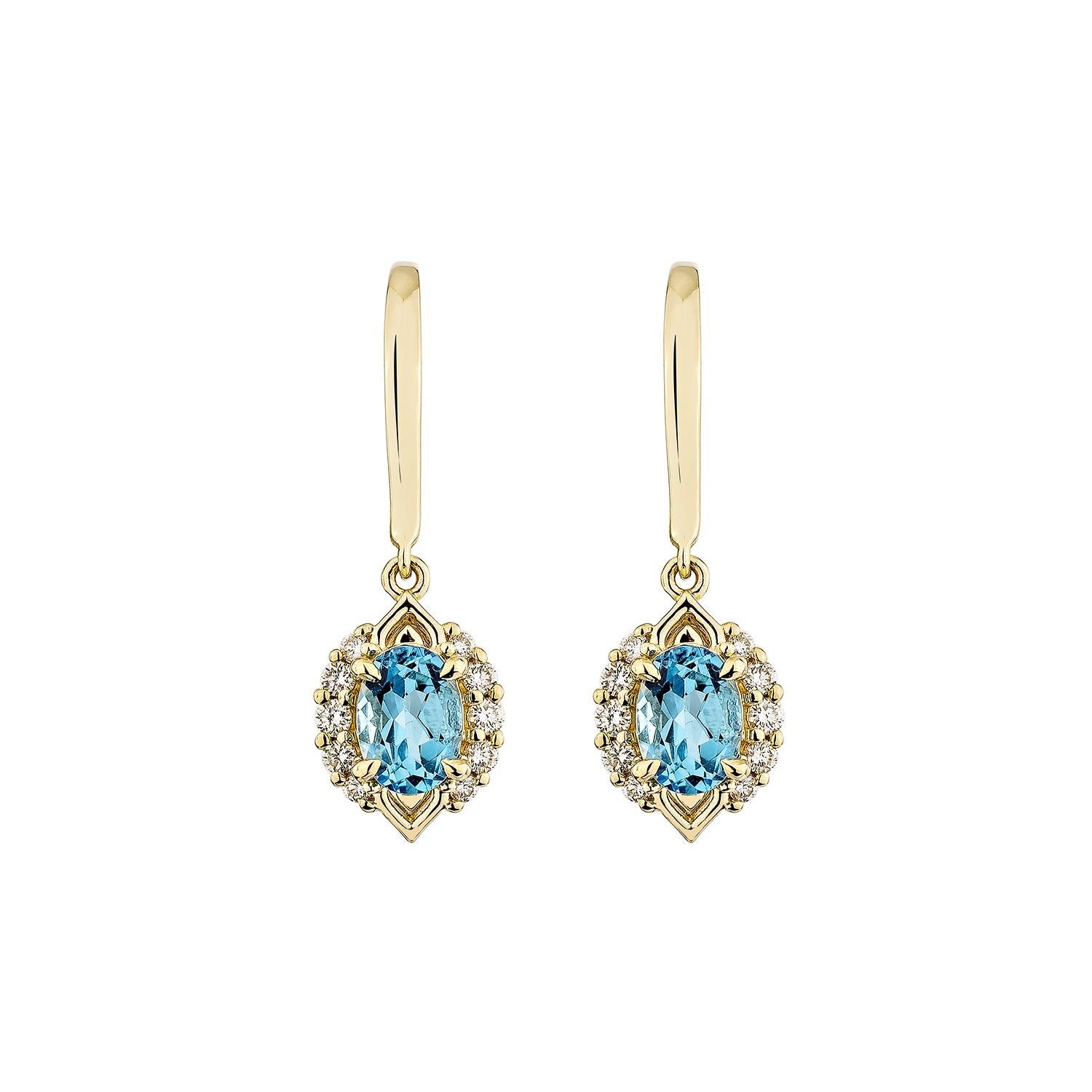 Modern Sunita Nahata Swiss Blue Topaz 1.96ct. Drop Earrings in 14KYG with Diamond. For Sale