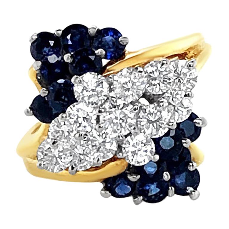 1.96 Carat 'total weight' Sapphire and Diamond Cluster Ring in 18 Karat Gold For Sale