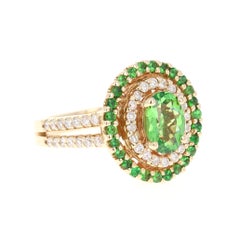 1.96 Carat Tsavorite Garnet Diamond Yellow Gold Cocktail Ring