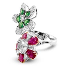 1.96 Carat Vivid Red Ruby & 1.10 Carat Tanzanian Tsavorite 18K Designer Ring