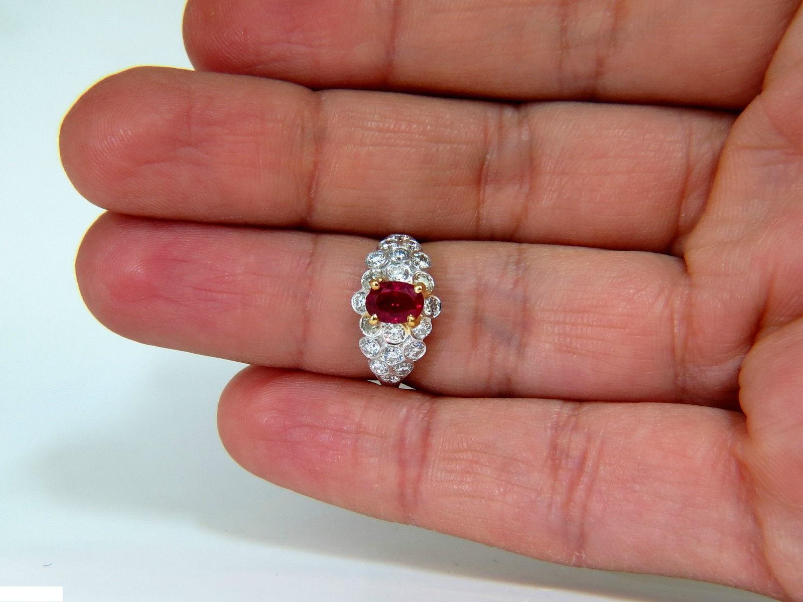 Oval Cut 1.96 Carat Vivid Top Gem Natural Bright Red Ruby Diamond Ring 14 Karat