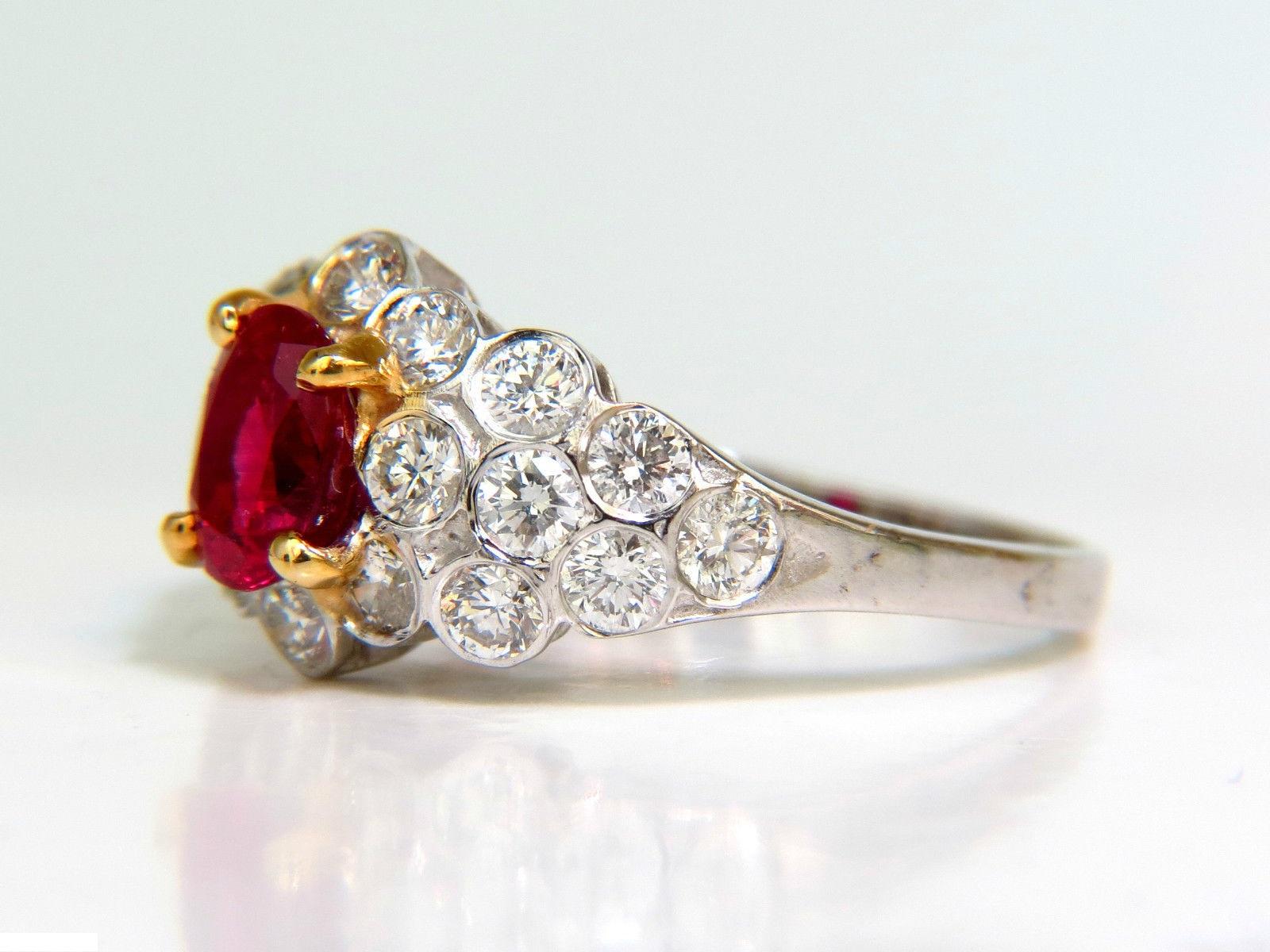 1.96 Carat Vivid Top Gem Natural Bright Red Ruby Diamond Ring 14 Karat 3