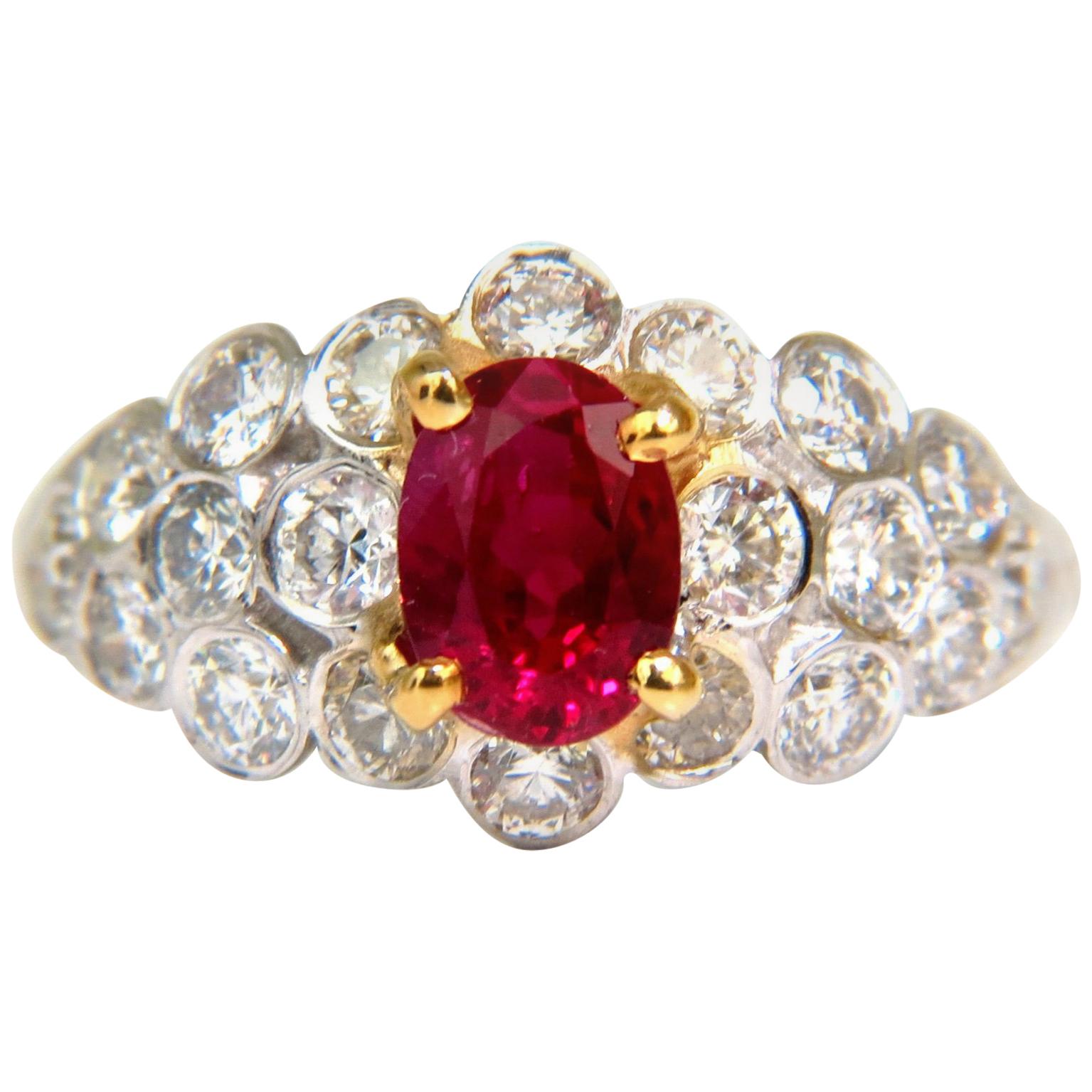 1.96 Carat Vivid Top Gem Natural Bright Red Ruby Diamond Ring 14 Karat