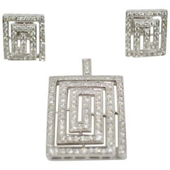 1,96 Karat weißer runder Brillant-Diamant-Ohrstecker mit Halskette aus 18 Karat