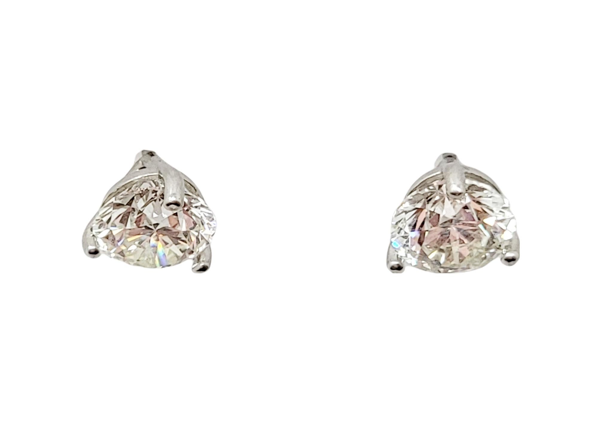 Contemporary 1.96 Carats Total Round Brilliant Solitaire Diamond Stud Earrings in White Gold For Sale