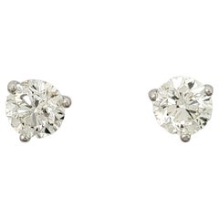 1.96 Carats Total Round Brilliant Solitaire Diamond Stud Earrings in White Gold
