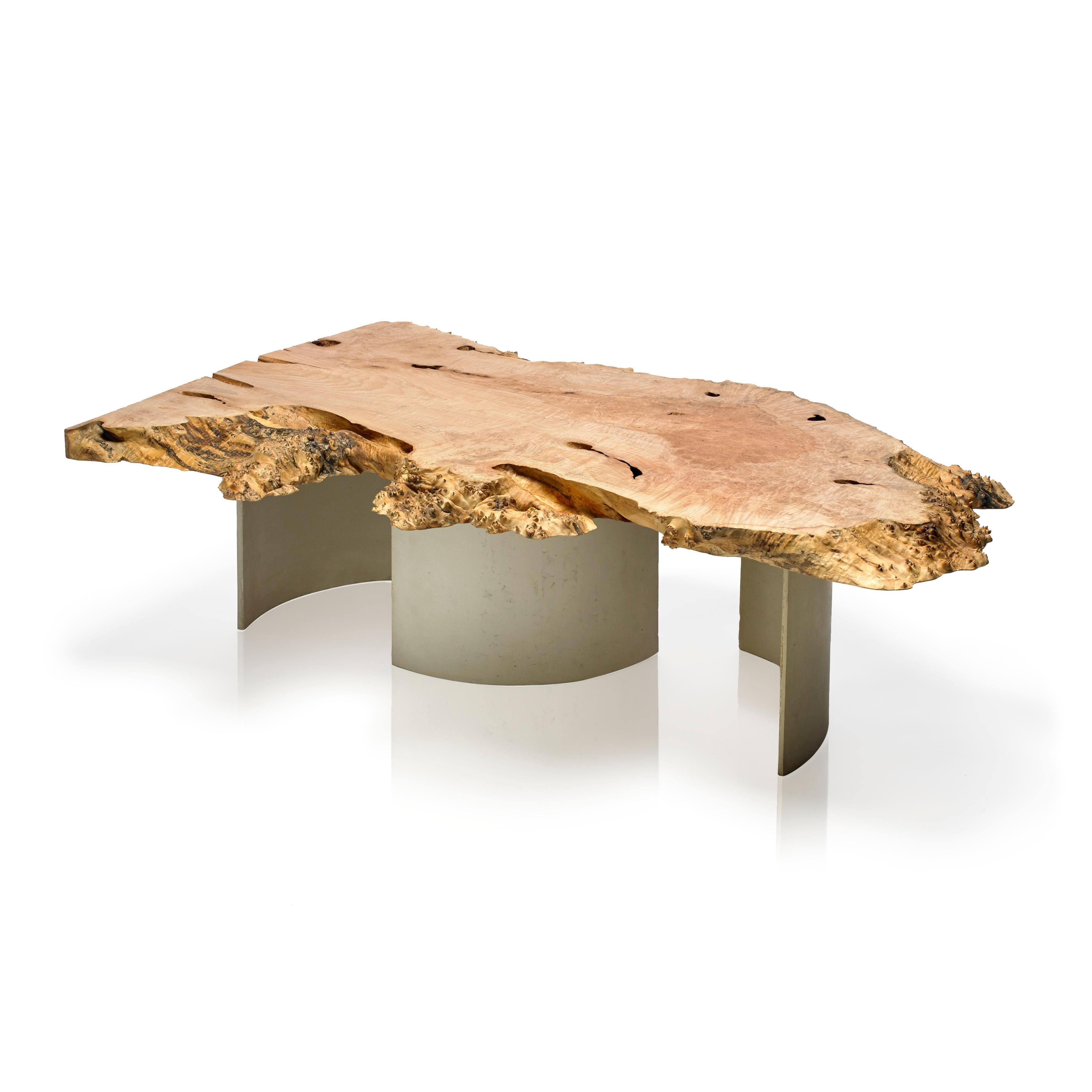 Canadien Table basse 196 en bois de ronce d'érable Spalted et béton par Autonomous Furniture en vente